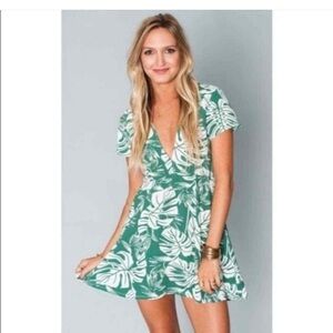 Show Me Your MuMu Ibiza Dress white green leaf palm